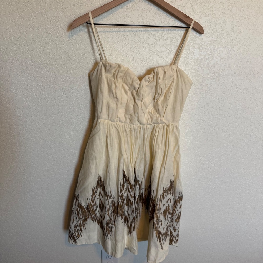 Boho Formal Ikat Moulinette Soeurs Mini Dress Size 2 Cream Gold